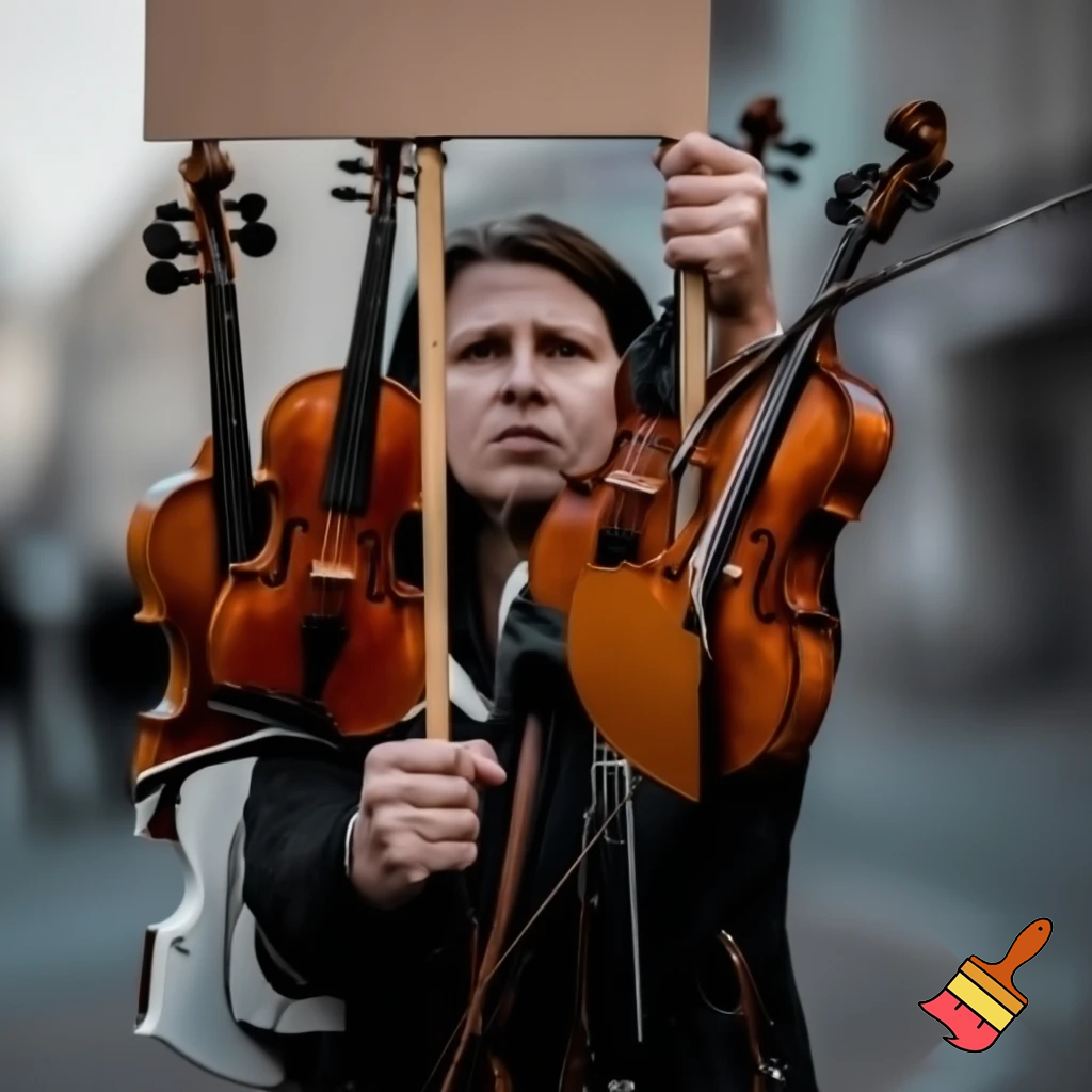 activist protesting violins
