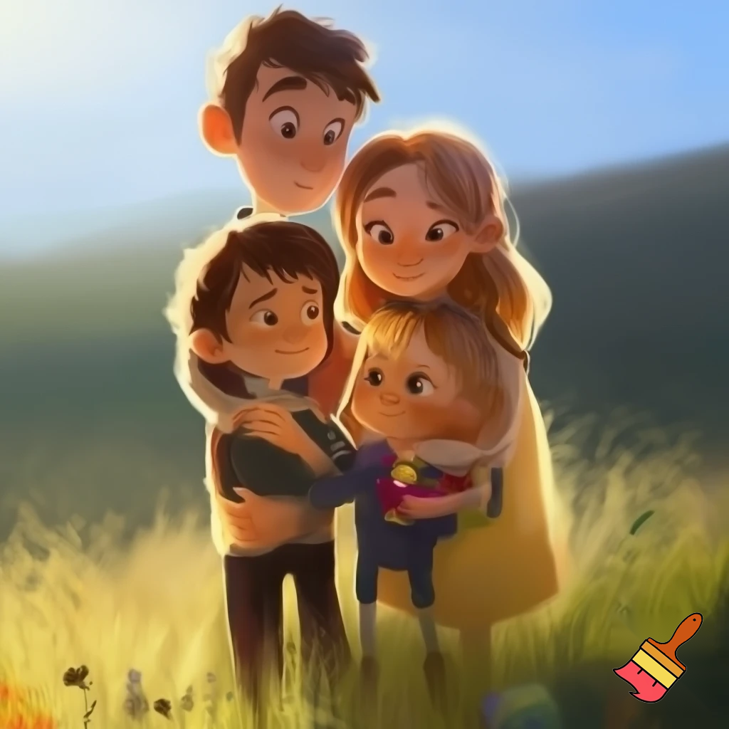 A family of four boy 10 years old girl 5 years old blonde brown hair 
