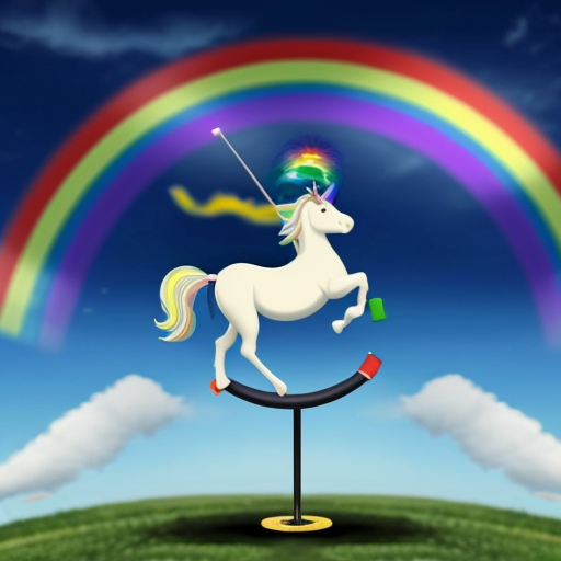 an image of a unicorn riding a unicycle on a rainbow