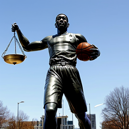 100 foot statue of Karmelo Anthony holding scales of justice