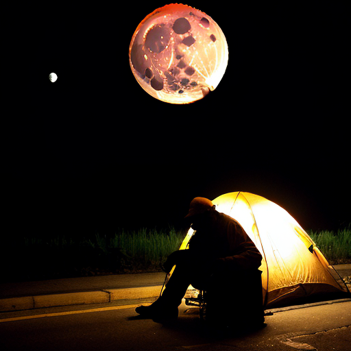Homeless monster man with glowing moon for head