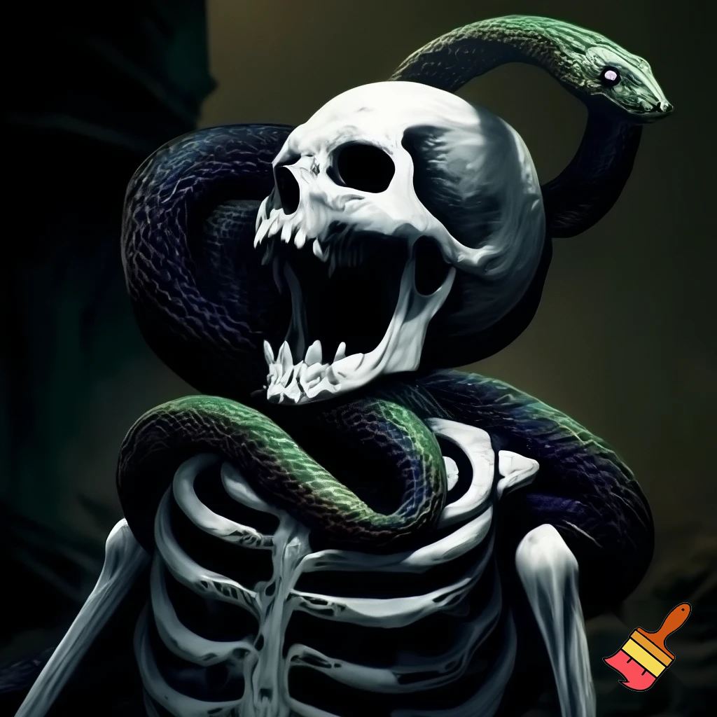 a skeleton with a snake 