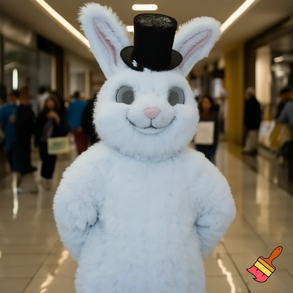 Easter bunny mascot costume top hat shopping Centre
