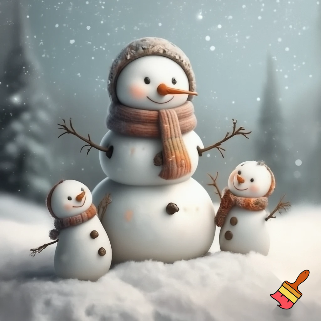 snowmen mum and two sons
