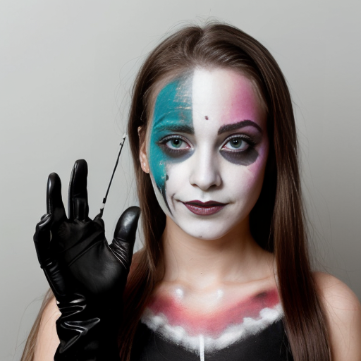 Long straight hair girl with gloves nonverbal stimming walking around with black and white face paint and body paint and a smelly nose