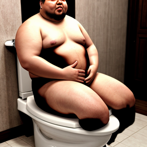 fat chinese explosion man pooing on the toilet seat