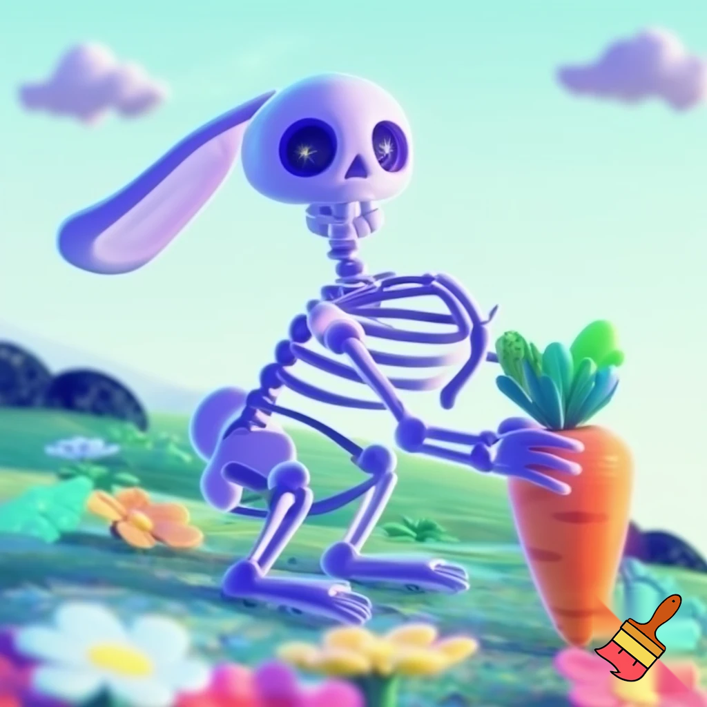 a skeleton-rabbit for a childrens book
