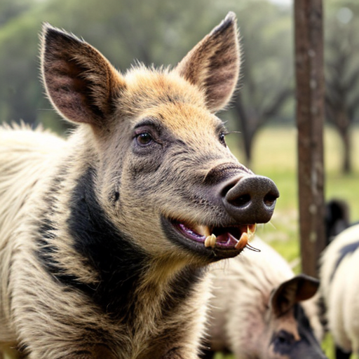 create evil feral mugshot of wild dog in a WANTED poster and add these reasonscreate a wanted poster with a mugshot picture of an evil human wild pig. the reward should be a lifetime supply of bacon and these are the reasons why•	These pests cause damage to the environment through wallowing, rooting for food and selective feeding.
•	By 1880, they were already considered a serious pest in parts of New South Wales. 
•	 They prey on newborn lambs, destroy crops, damage fences, foul water sources, and compete with livestock for food.
•	 Their impact costs farmers millions of dollars annually. 
•	Wild pigs are potential carriers of diseases, including foot-and-mouth disease
add these
