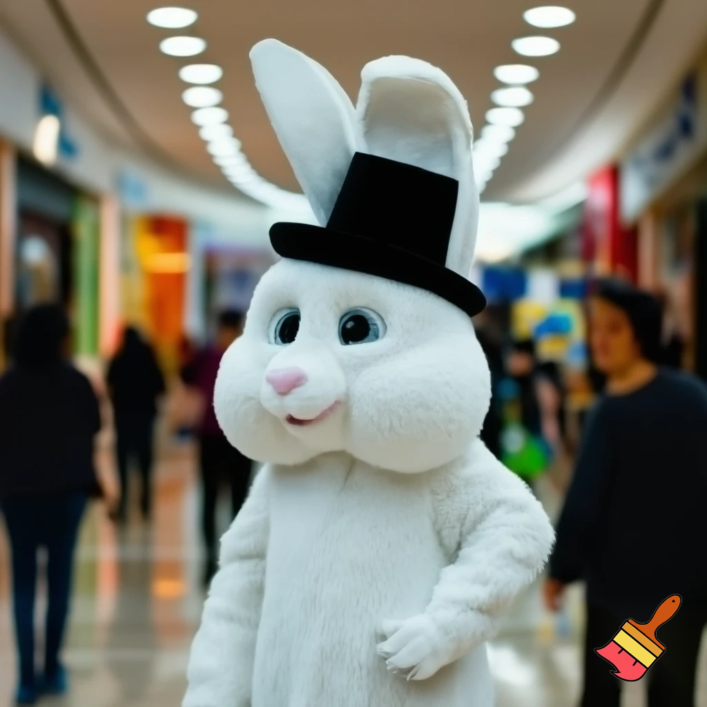Easter bunny mascot costume top hat shopping Centre