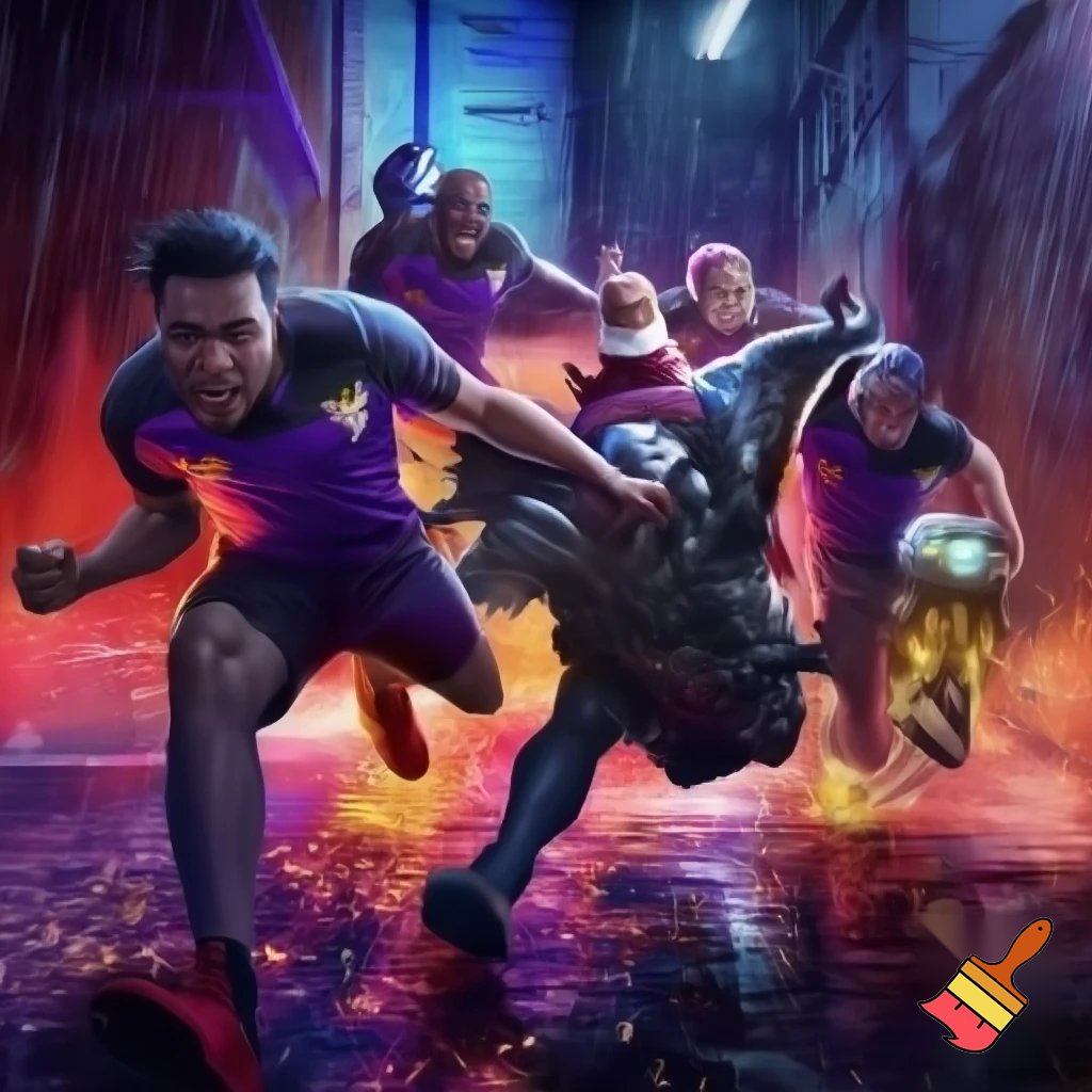 the esports team london royal ravens running from santa with batman