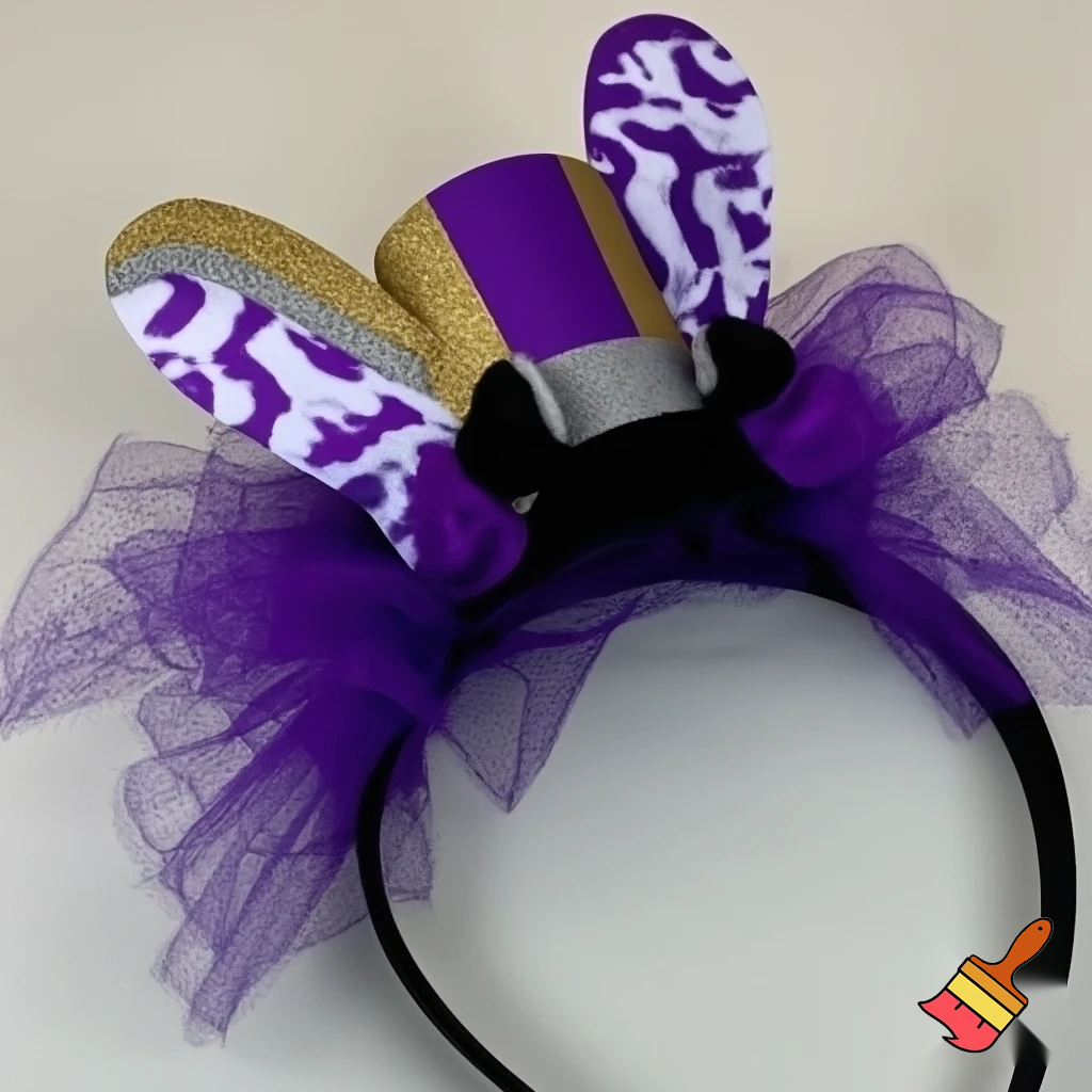 Easter bunny top hat headband, purple and white gold and silver top hat black purple dark purple special hat in delicate purple white, purple and fabric fabric and velvet white gold golden silver patterns Easter top hat