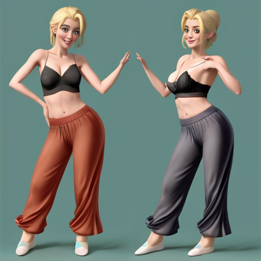 90's disney's 2d aladdin style comic black background and panels of 
panel 1 platinum-blonde haired princess rosalina with aqua color harem pants and aqua color bra and aqua color curved slippers with aqua color wrapped around her arms and shoulders with both hand palms place together and hiding the bottom of her mouth. 
panel 2 she danced with aqua color harem pants and aqua color bra and aqua color curved slippers with aqua color wrapped around her arms and shoulders and raising legs and bounced up and down her belly and shook her hips left and right. 
panel 3 as platinum-blonde haired princess rosalina with aqua color harem pants and aqua color bra and aqua color curved slippers with aqua color wrapped around her arms and shoulders spreading her arms, happily revealing her face to the viewer and giving a smile as she turns around shook her butt left and right. 
Panel 4 as platinum-blonde haired princess rosalina with aqua color harem pants and aqua color bra and aqua color curved slippers with aqua color wrapped around her arms and shoulders started to fading away , except her belly, which is bouncing around. Panel 5 then the ball transforms into the fading in belly of brunette haired color pauline with dark red harem pants and dark red bra and black curved slippers with dark red veil wrapped around her arms and shoulders with her swaying her hips. 
Panel 6 brunette haired color pauline with dark red harem pants and dark red bra and black curved slippers with dark red veil