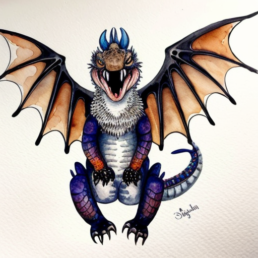A dragon with 4 wings it looks like its snoring it has round slick scales with an orange tongue tufted hair on its head long tail with shorts barbs with huge orange eyes and a long snout with small nostrils make it look cute and more animated