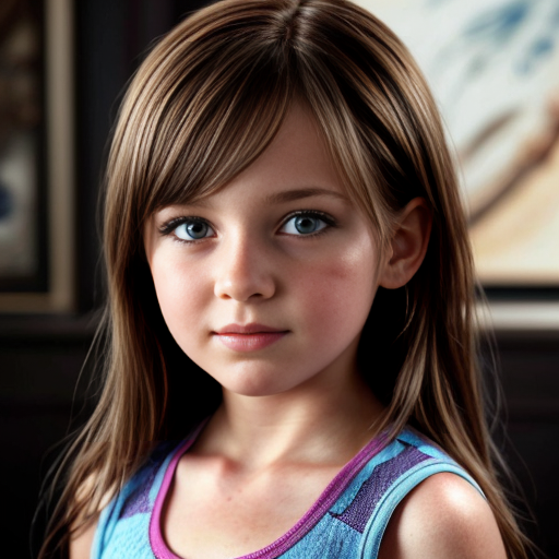 A girl aged 8-11, with siren eyes and short, brown hair