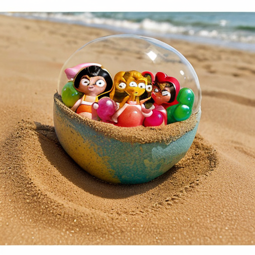 The powerpuff girls bubbles buried up to her neck in sand packed in tight by blossom and buttercup