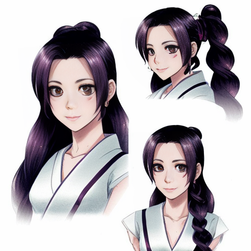 Generate a
Kny oc 
Using this
Sketch as a
Reference,
Make their
Skin
Brown
And
Hair
Dark
Fading into 
Purple/pink,
Star earrings,
Butterfly pins,
Colored lashes.
Character sheet,
Demon_slayer_artstyle,
Ufotable,
Official character sheet,
Original character,
Blasian,
Fluffy drill curls
Gentle look. Short/small eyebrows,
Princess curls. Hair tied into
Low twintails. Voluminous hair,
Blasian 
Oc,
Pretty. Make the
Color palette look
Cohesive and
Aesthetic,
Detailed 
Character sheet,
She wears a
Customised 
Demon slayer 
Uniform
With a haori
And a
Long,
Kimono like
Skirt and
Short 
Sleeves. Coily hair. 
Gentle, calm expression. 
Hashira.
20-25 y.o. detailed. Pretty hairstyle. Beauty. Baby hair on forehead. Styled. Edge control,
Elegant.
Female oc,
Thin lineart.
Dark uniform.
Patterned haori. Bedazzled anklet on leg. Authentic.
Fluttering.
Laid-back. Face framing curls.
Drill curls,
Princess-like. Tall,
Multi view. Gem/crystal
Hashira. Wavy long hair. Groomed hair. Beautiful  