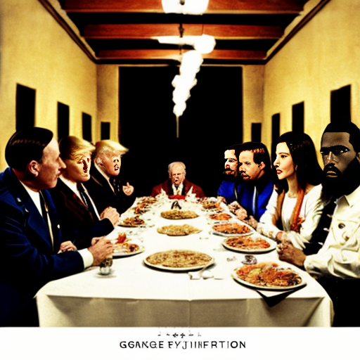 the last supper featuring george floyd, Adolf Hitler, Donald Trump, Jeffery epstien, bill Clinton p diddy, and George bush