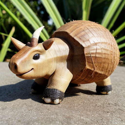 Draw a cute baby triceratops in the wild with a coconut nut shell on his nose 