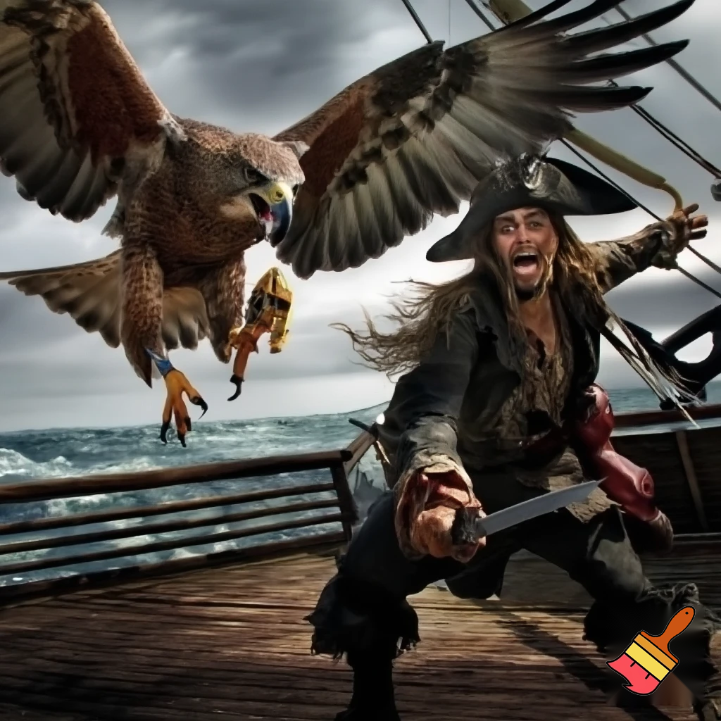 Hawk attacking a pirate 