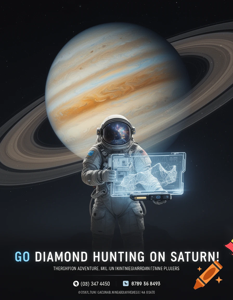 a poster to go diamond hunting on the planet Saturn