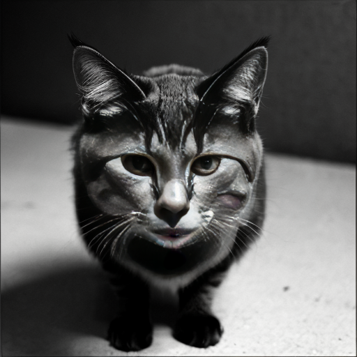 Feral vicious cat sinister evil, mugshot style, prison clothes, staring serious