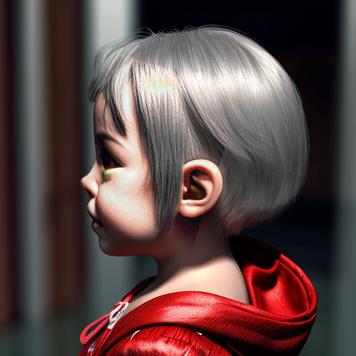 cute red riding hood, cinema, realistic, ultrarealistic, sideview, silver hair, strong makeup, kinderg