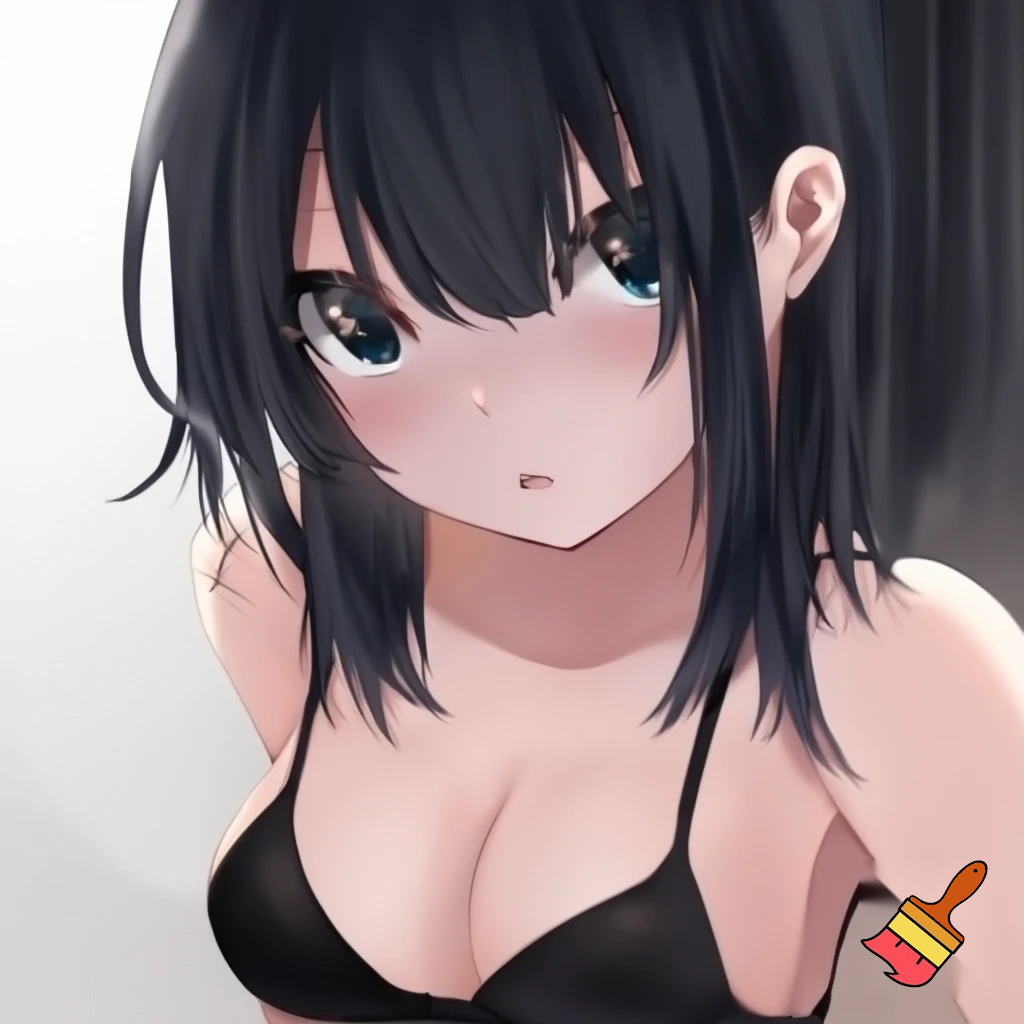  Busty Anime girl in a black bra 