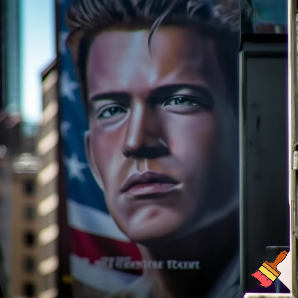 city mural of Charlie Kirk, behind him is the usa flag and underneath the portrait there is a writing that says Charlie Kirk (1993-2025) no one deserved to die his way.