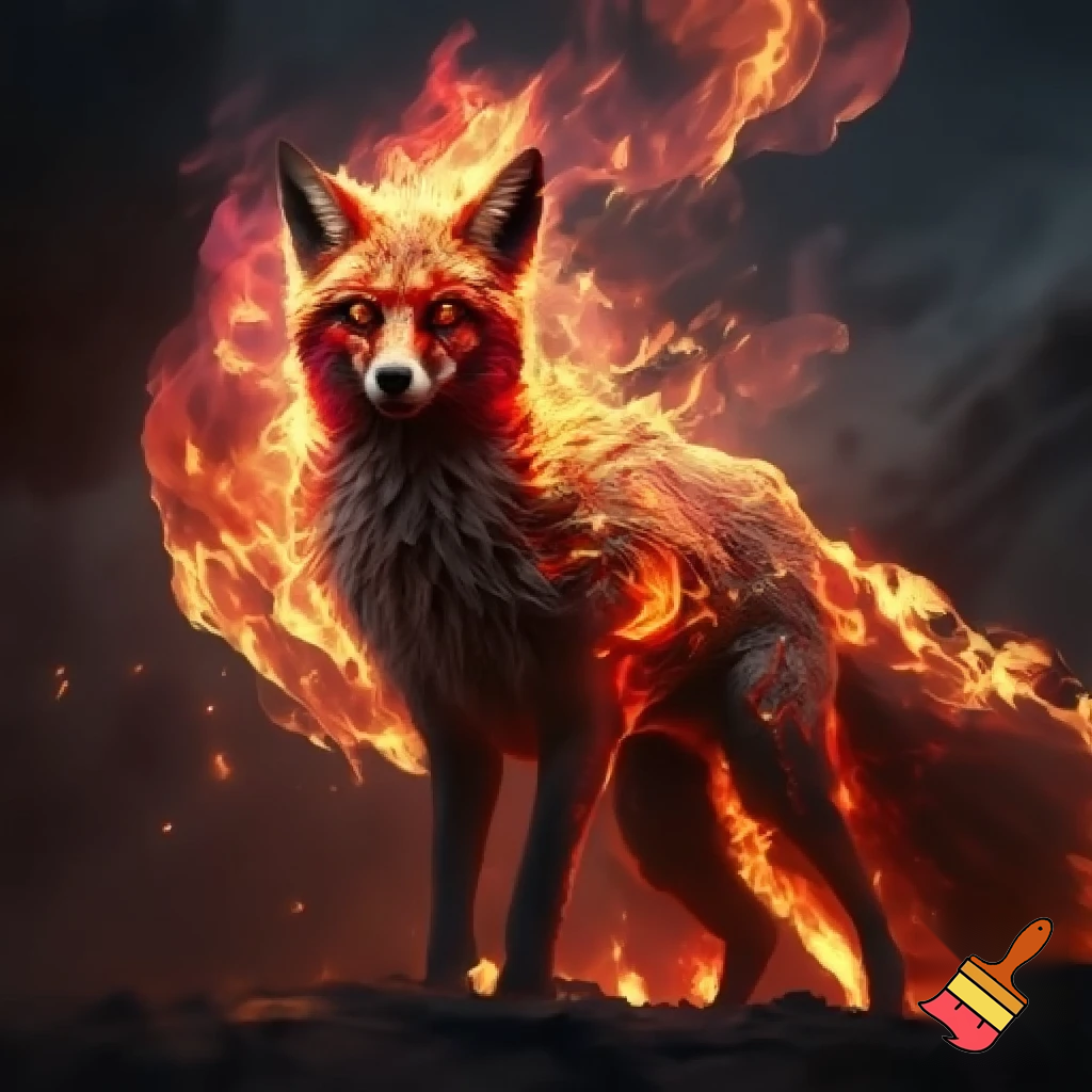 fantasy fox made out of fire