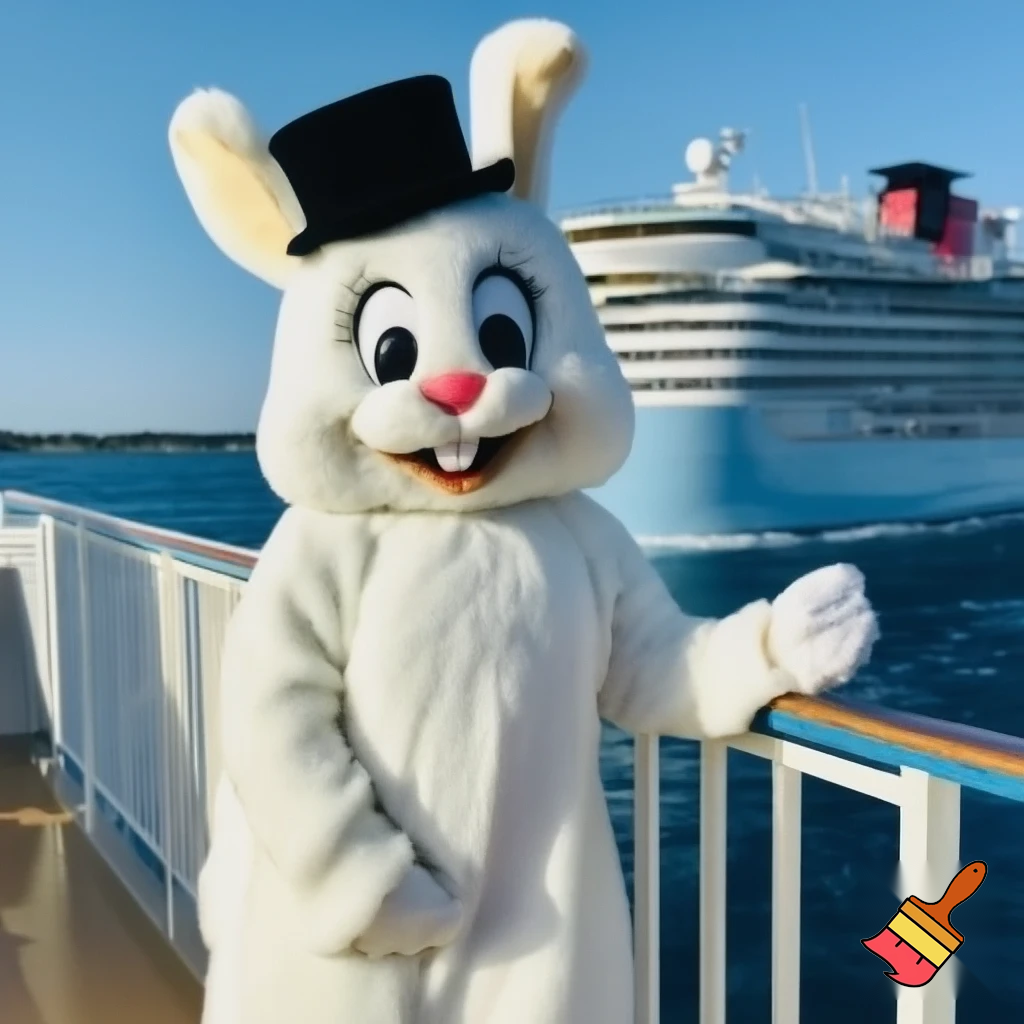Easter bunny mascot Disneyland costume with the top hat Australia Disney cruise ship