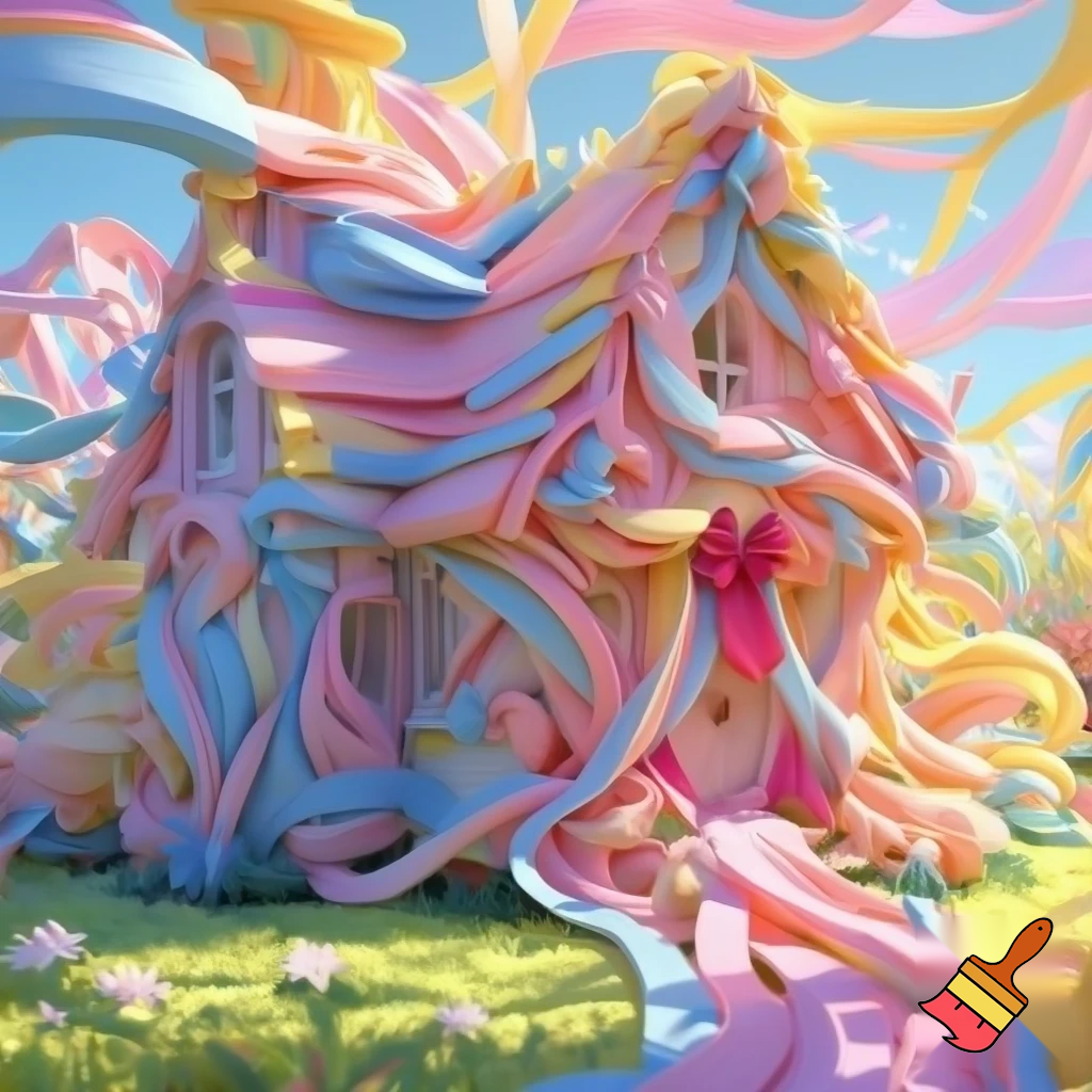 A picture of a house made out of ribbons
