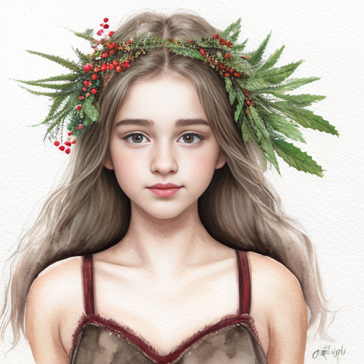 Full view portrait mystical ethereal herbs goddess a thong, herbs dryad. cute teen girl, european, white, opening, pim, spuic hari, looks at camera, camelt cute caucasian white teen girl, christmas, red dark red, night, skin at river, camelt, watercolor painting, seethrou, layin, opening, pim, show, puic hari, tples