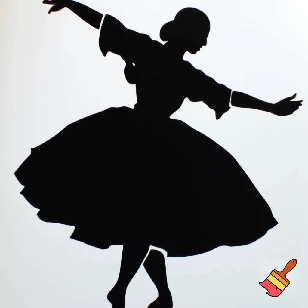 the black siluete of a basque female traditional dancer with a white background