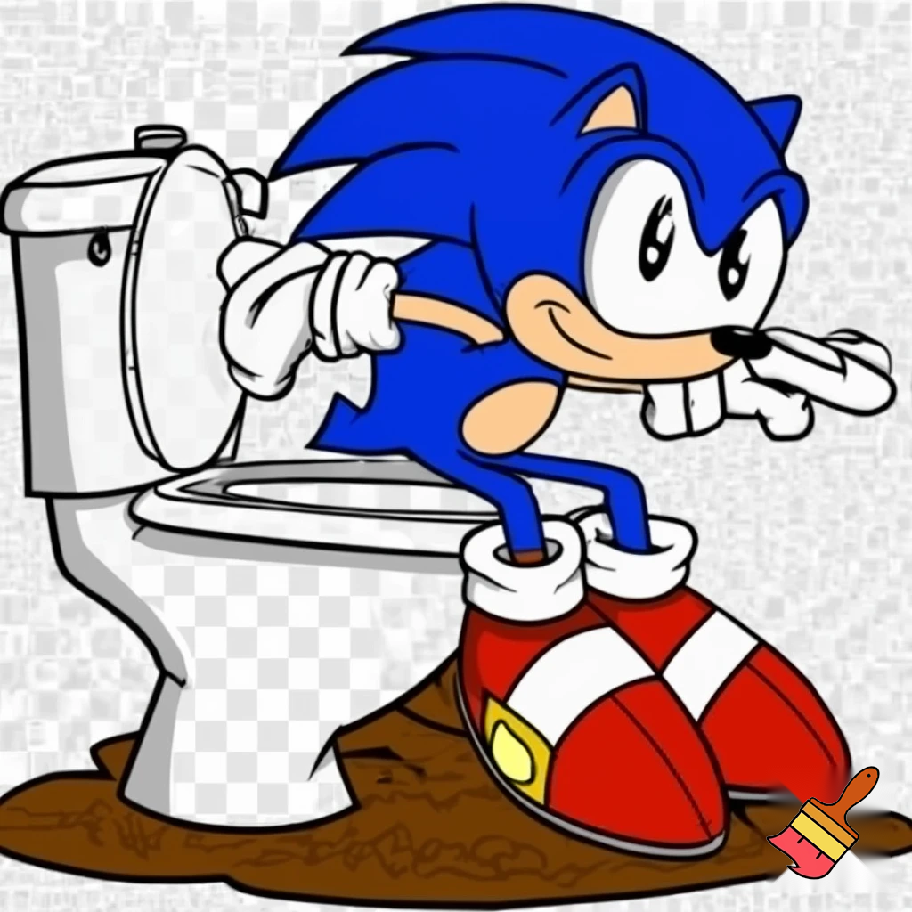 A sonic the hedgehog with toilet on a poop 