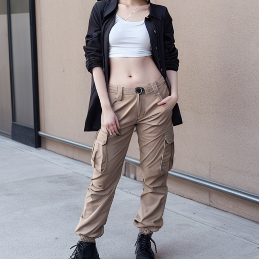 a anime girl with beige cargo pants


