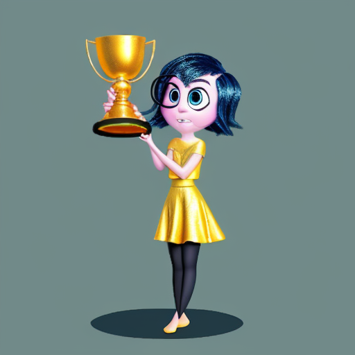 inside out style happy proud gold holding trophy one person gold cartoon animation style orange skin