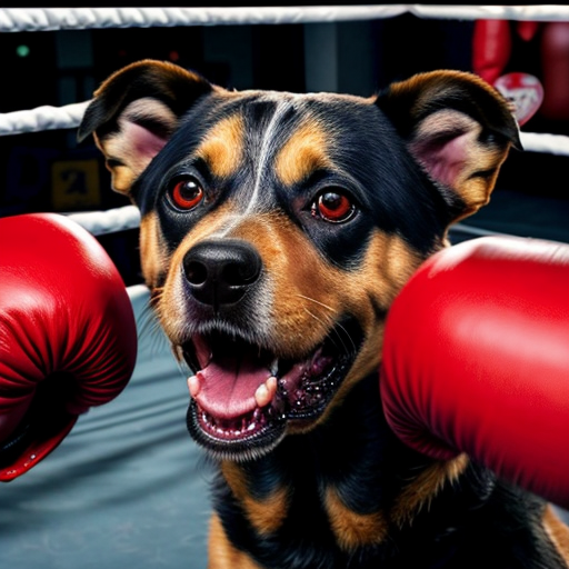 deadly dog ,sharp teeth, blood dripping , face tats, nose ring ,navy bluey prisoner fit mug shot boxing gloves