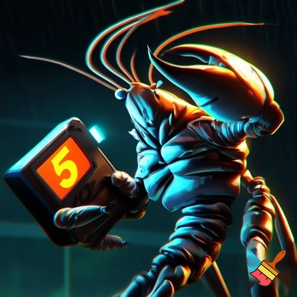 Warpedcrayfish youtube pfp with it holding a EMF Paranormal reader reading 5