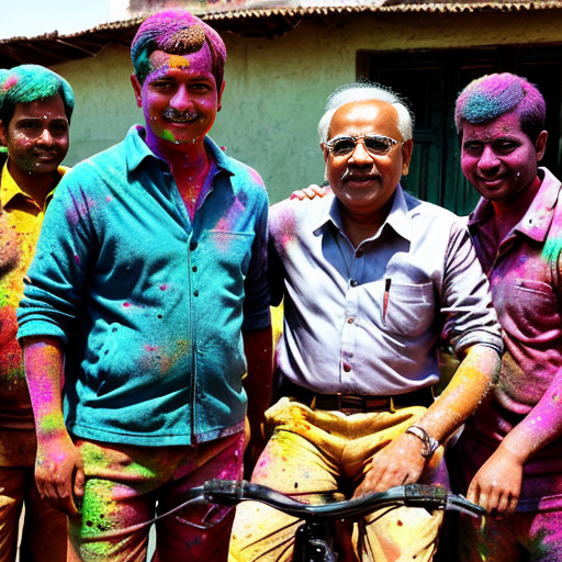 Ultra realistic 8K quality cinematic scene, Indian rural background, dusty village road, mud houses, soft natural daylight.
Center frame: Narendra Modi dressed like a poor villager, wearing simple old faded lungi and sleeveless baniyan, slightly worn-out look, sitting on an old black bicycle, realistic pedaling pose as if riding the cycle, natural motion feel, serious expression, full body visible.
On the left side: Rahul Gandhi wearing rich expensive formal suit (coat-pant), polished shoes, stylish look, holding a colorful pichkari (Holi water gun) in hand, confident expression.
On the right side: Lalu Prasad Yadav wearing premium coat-pant, luxury look, holding a bright pichkari, smiling expression.
All three characters short height proportion (slightly छोटा कद), full body visible, detailed hands and feet visible, realistic skin texture, cinematic depth of field, natural shadows, no cartoon style, no exaggeration, highly detailed fabric texture, realistic lighting, dramatic but natural atmosphere.
--ar 9:16 --ultra realistic --8k --sharp focus --no distortion --no extra fingers --no face change ( पिचकारी बंदूक वाली हो ultra realistic face cartooni na ho )