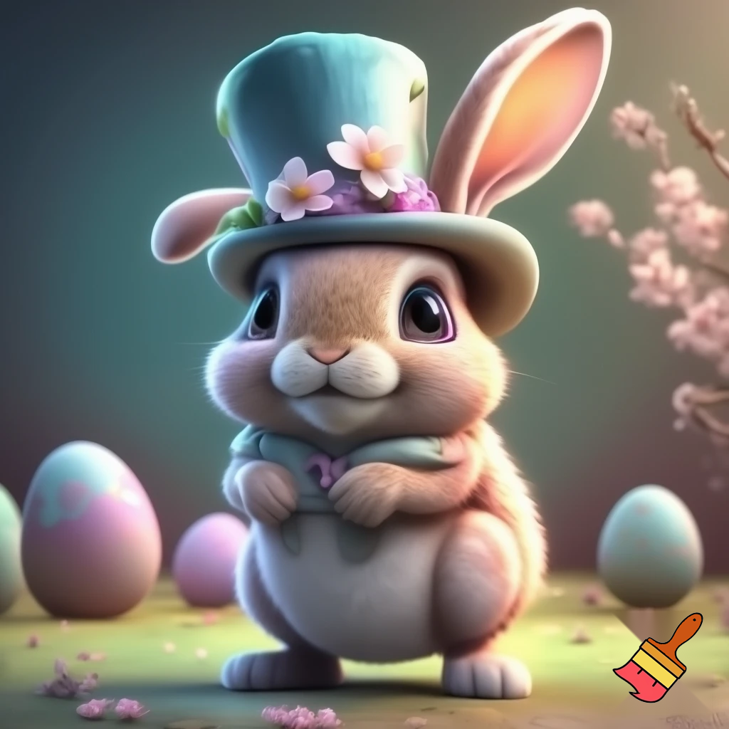 Easter bunny mascot with the top hat costume