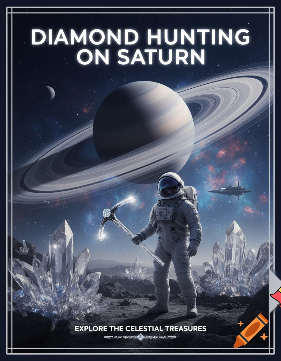 a poster to go diamond hunting on the planet Saturn