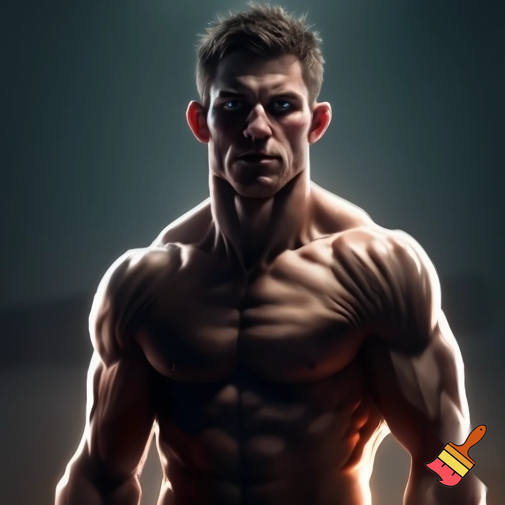A mixed martial artist who has gone down two weight classes for a fight. His cheeks are sunken and his ribs are visible and his muscles stand out alarmingly. Nonetheless, he stands tall and steady. His eyes are watery blue, his hair is brown and his ears stick out. 
