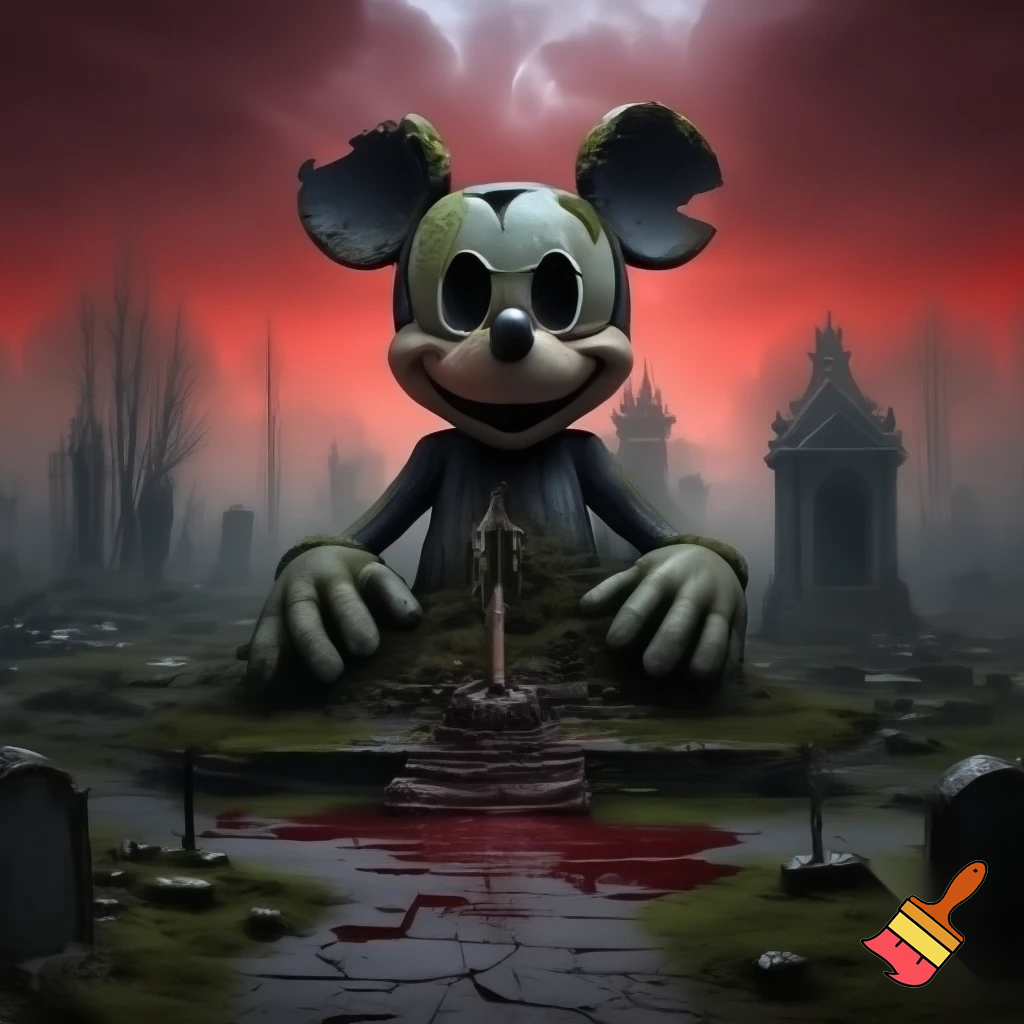 Ancient stone graveyard of Mickey Mouse with blood sacrifice