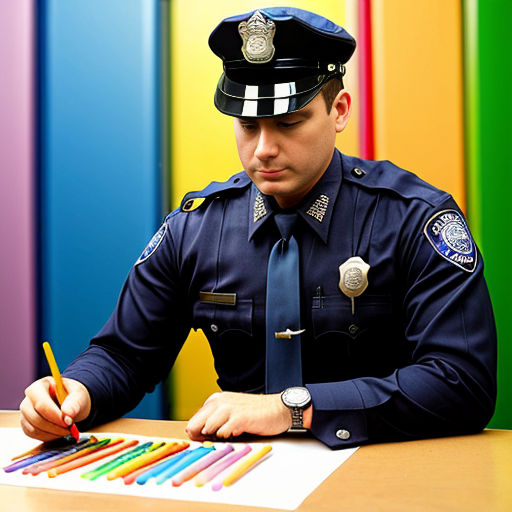 Cop holding crayons 