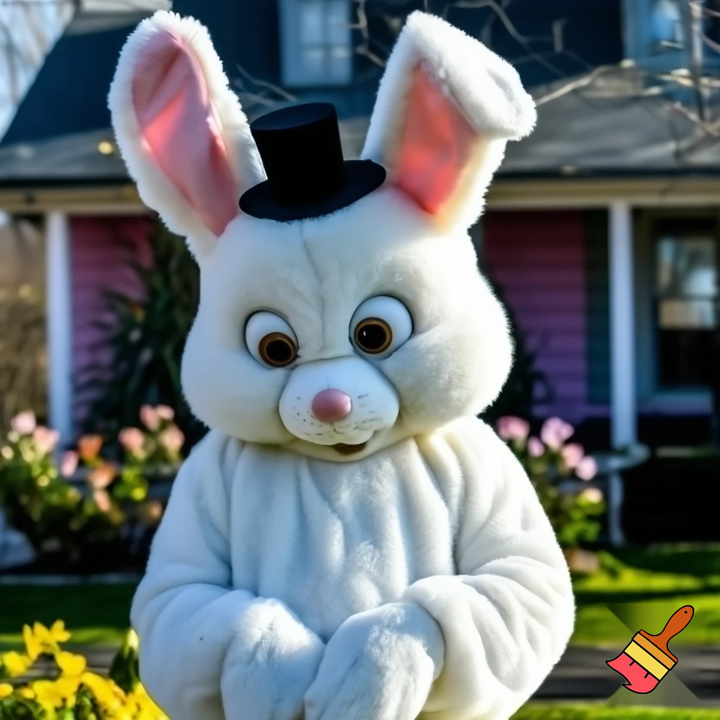 Easter bunny mascot costume top hat house