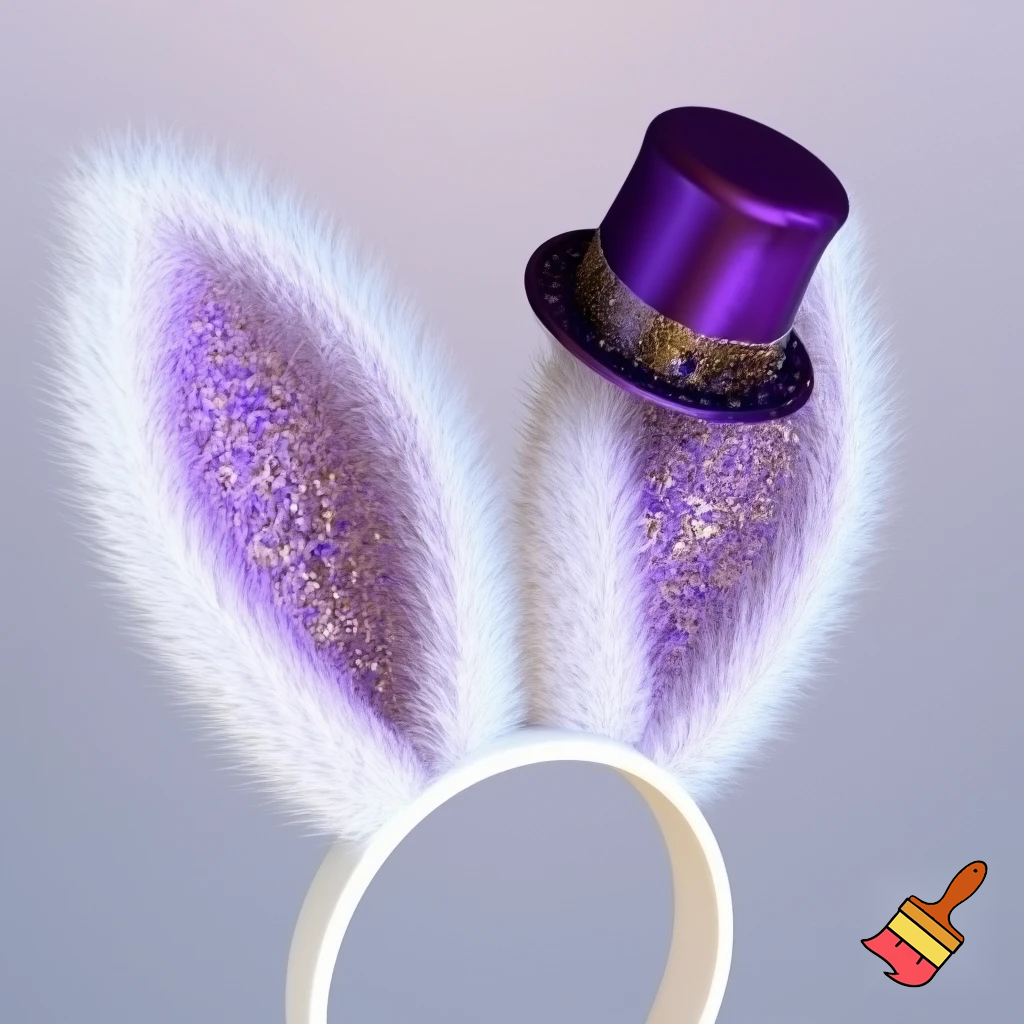 Easter bunny headband, top hat, purple and white with glitter gold purple glitter