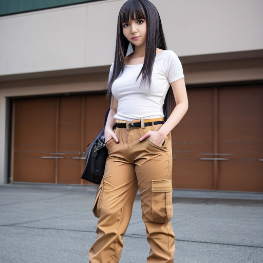 a anime girl with beige cargo pants on
