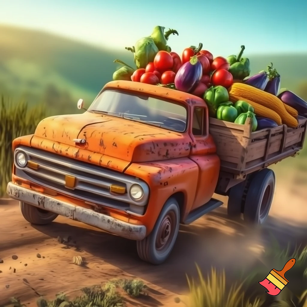 a truck towing vegetables 
