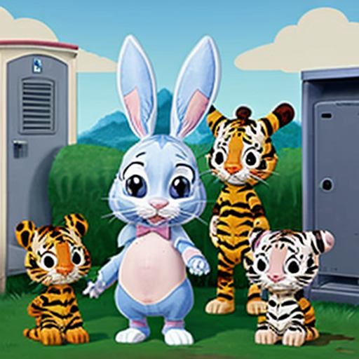 Bugs bunny, Sobble and Scorbunny, Daniel tiger, Shimajiro and Stitch use on the Roman public toilet home USA cartoon