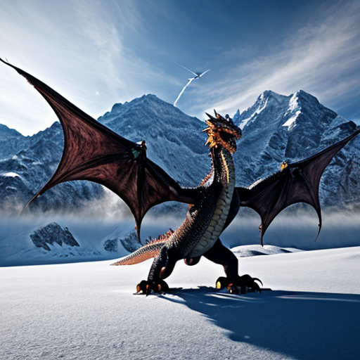 “Dragon made of ice flying over mountains” 
